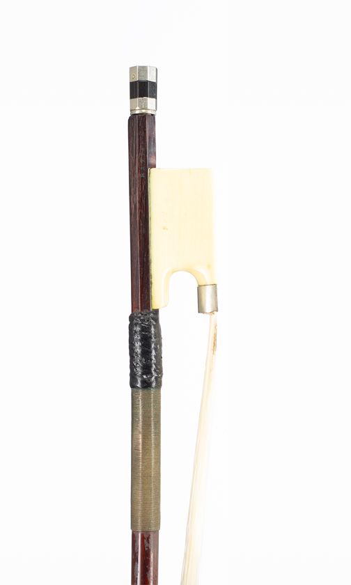 An ivory and nickel-mounted viola bow, Workshop of Bazin