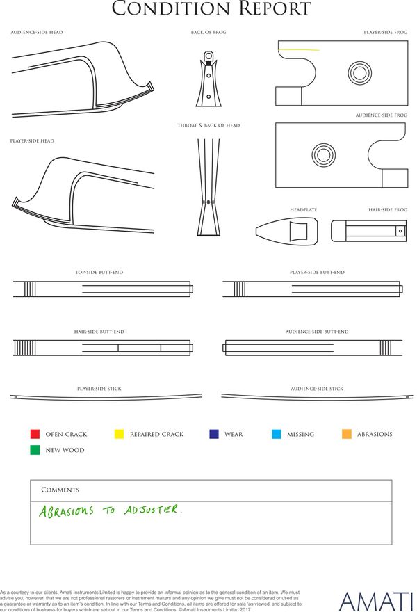 A silver-mounted violin bow, France, circa 1900 - condition report