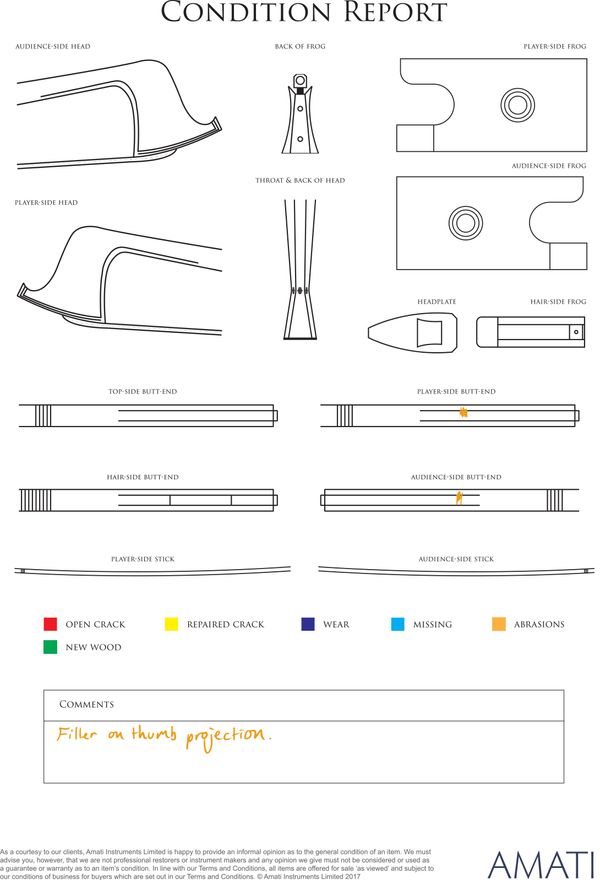 A silver-mounted violin bow, England, circa 1930 - condition report