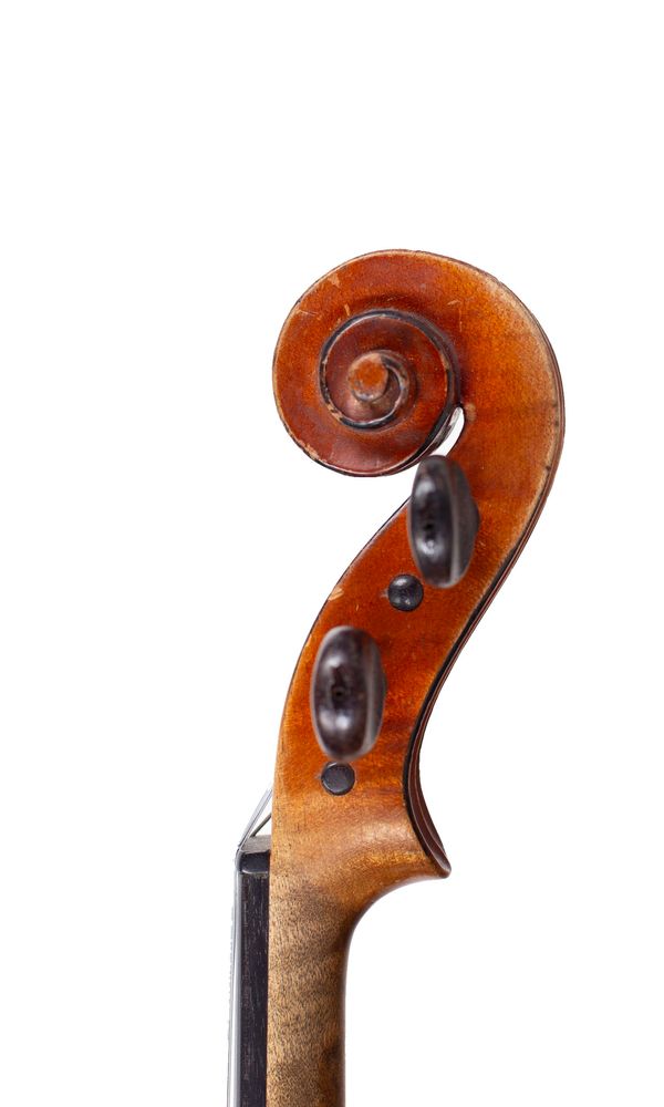 A three-quarter sized violin, Mirecourt, circa 1900 - scroll