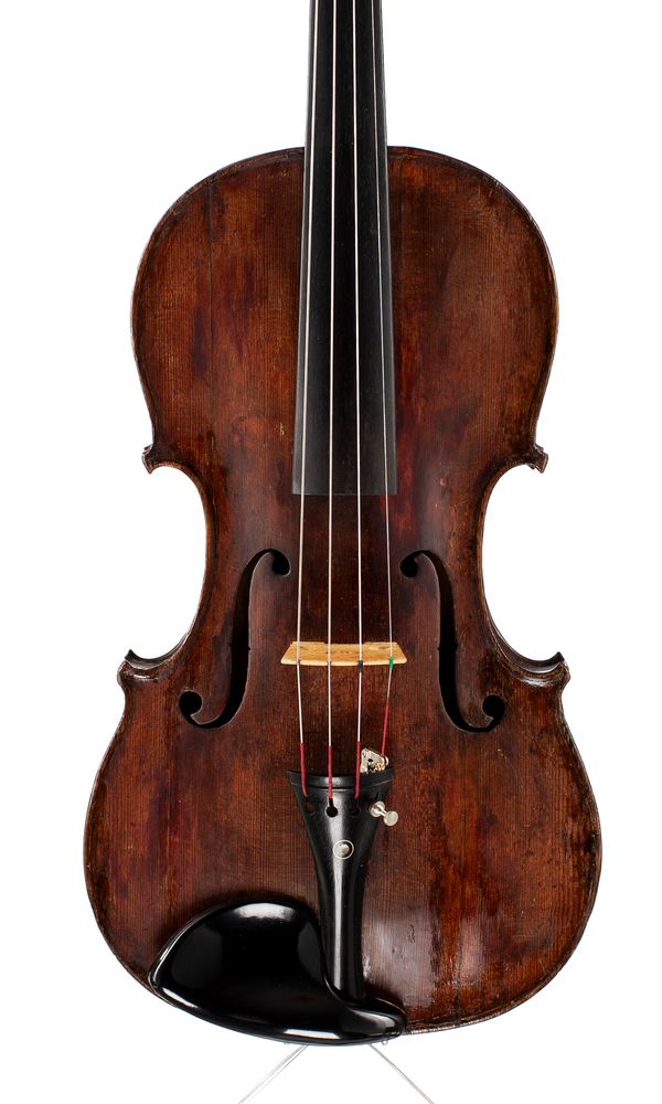 A violin, bearing repairer's label