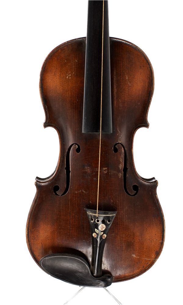 A violin, labelled Fried Aug Glass