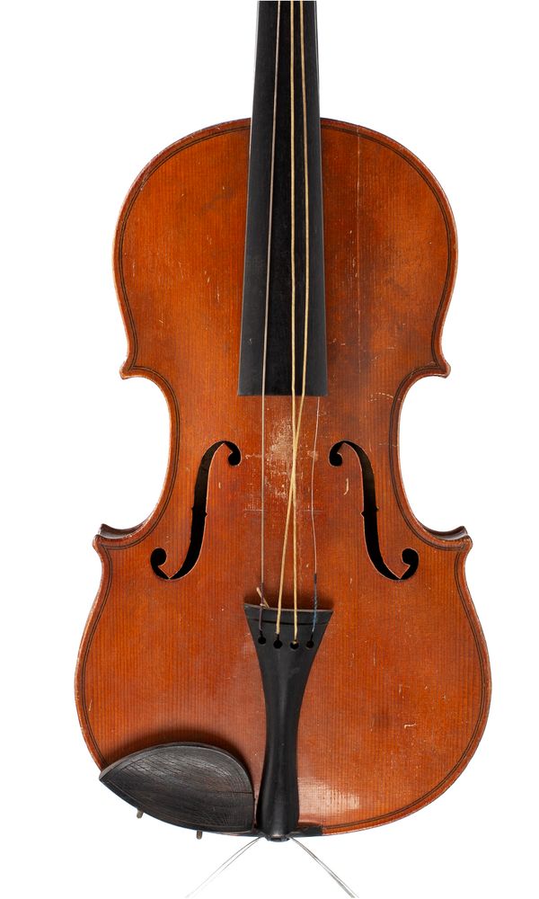 A violin, labelled Rushworth & Dreaper