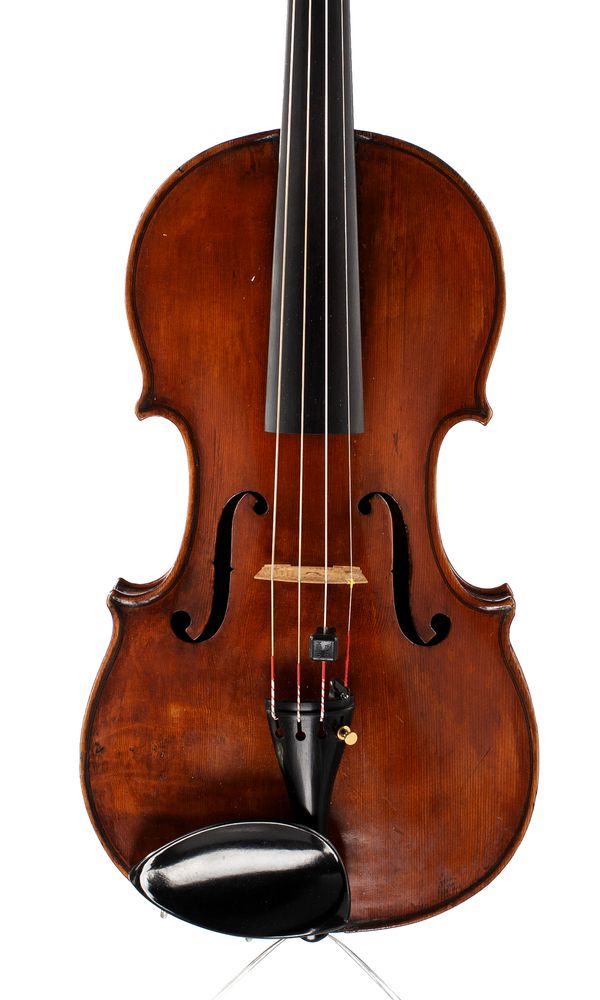 A violin, labelled Derazey