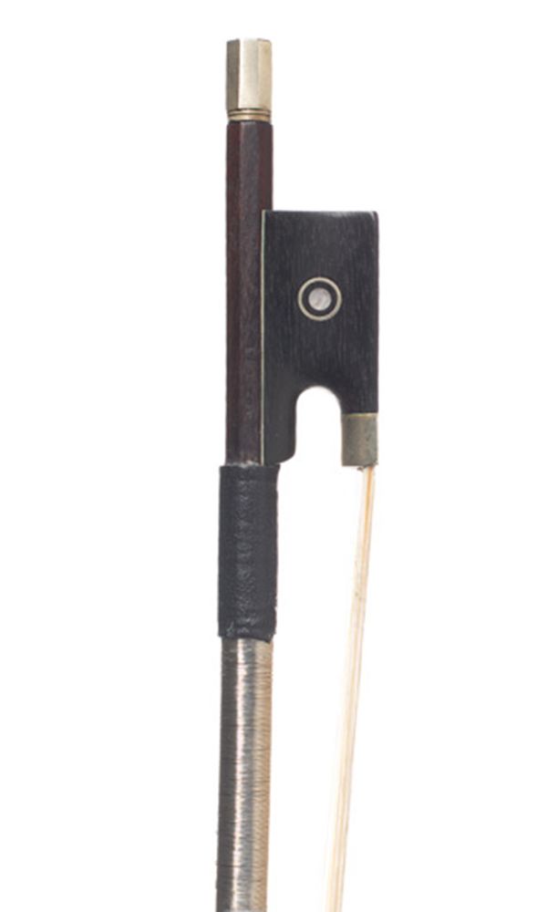 A nickel-mounted viola bow, branded L. Morizot