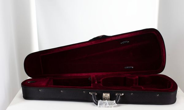 A violin case, branded J.T.L.