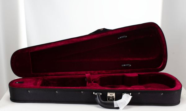 A violin case, branded J.T.L.