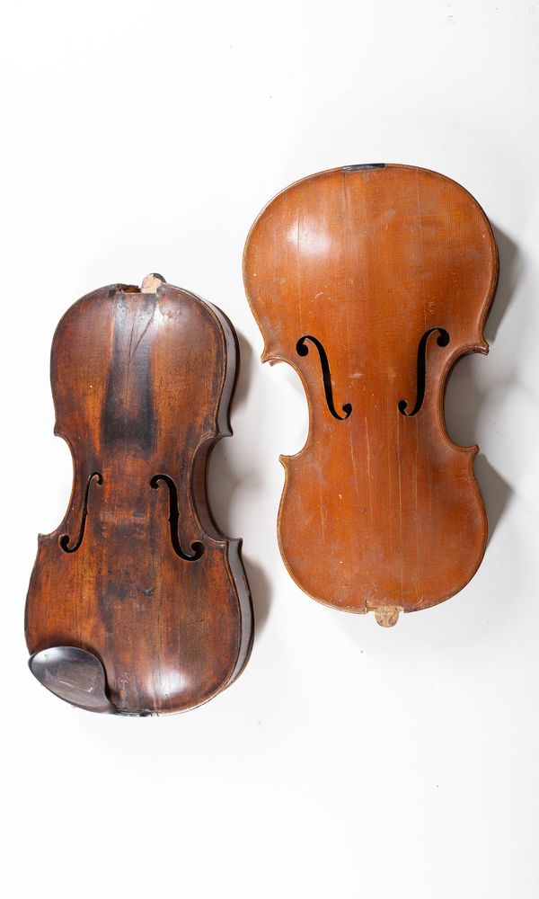 Five violin bodies, varying sizes