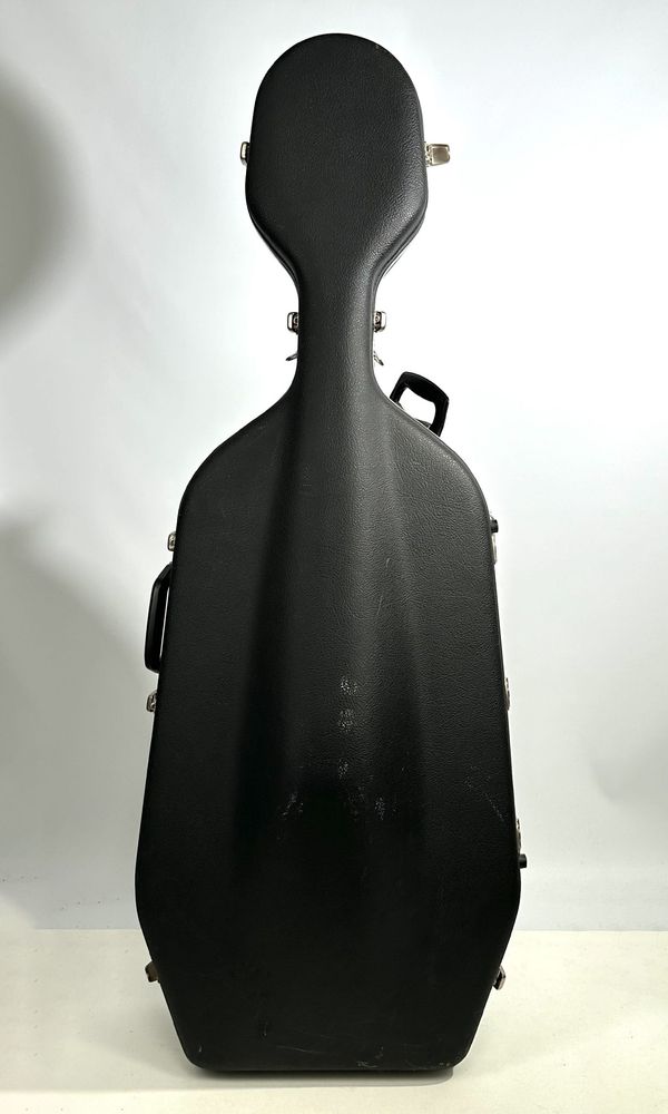 A cello case, branded Hiscox