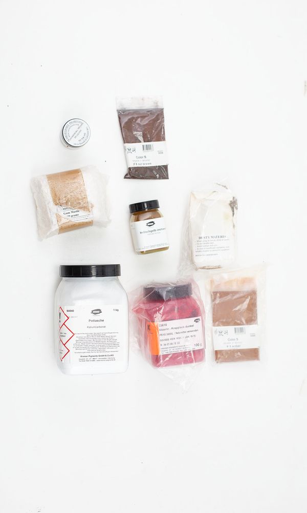 A collection of varnish making supplies