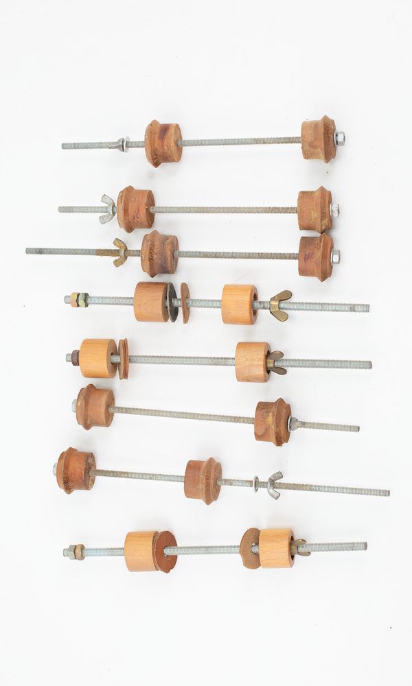 Fifty-seven assorted spool clamps