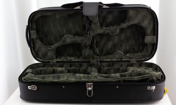 A four-pack violin case with space for twelve bows, unbranded