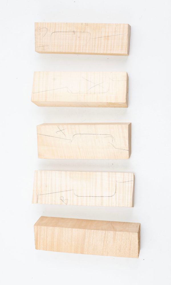Five violin neck graft blanks, maple