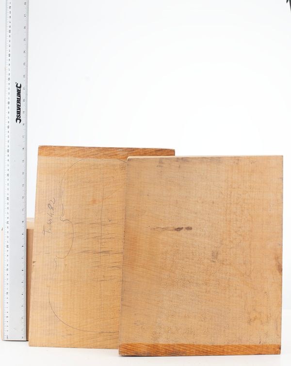 Two violin backs incorporating two neck blocks, maple