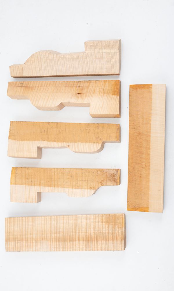 Six violin neck graft blanks, maple (partially made)