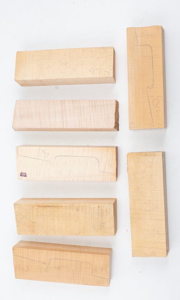 Seven violin neck graft blanks, maple