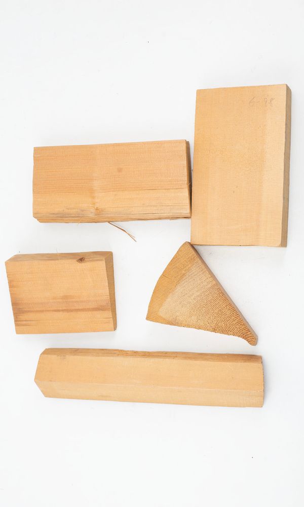 An assortment of wood offcuts, spruce