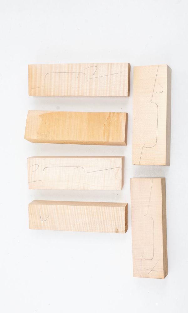 Six violin neck graft blanks, maple