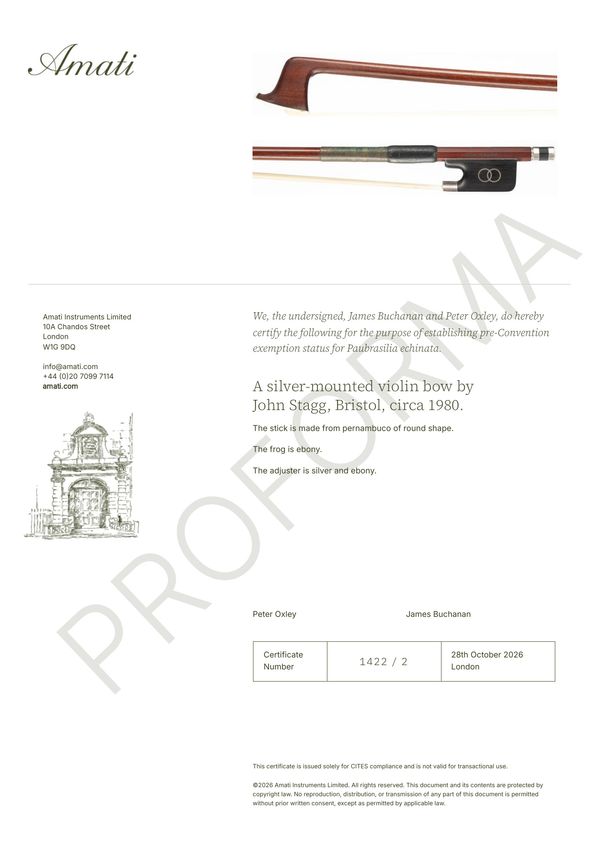 A silver-mounted violin bow by John Stagg, Bristol, circa 1980 - Photo 2