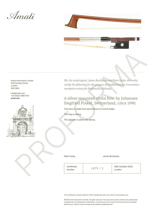 A silver-mounted violin bow by Johannes Siegfried Finkel, Switzerland, circa 1990 - Photo 2