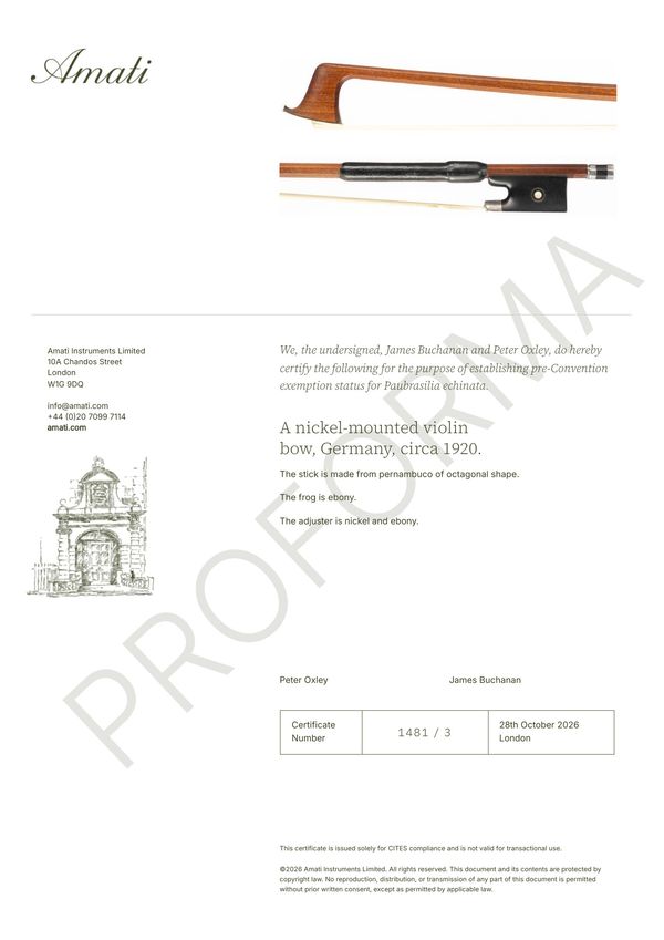 A nickel-mounted violin bow, Germany, circa 1920 - Photo 2