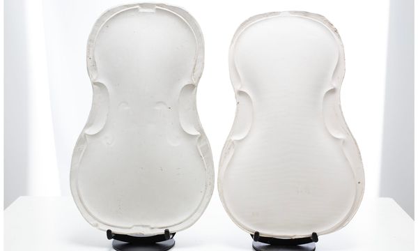 Three violin and three viola plaster casts
