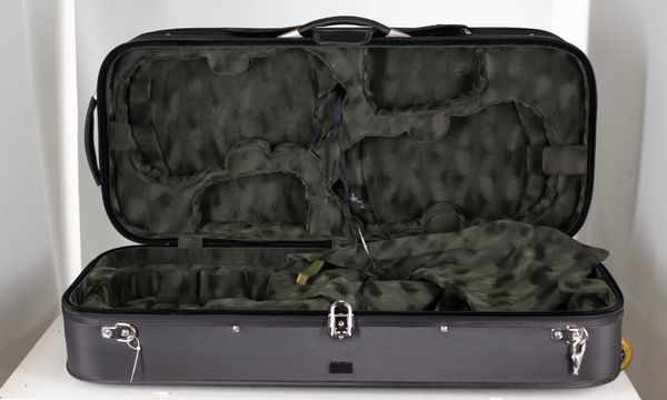 A four-pack violin case with space for twelve bows, unbranded