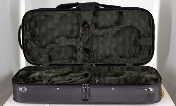 A four-pack violin case with space for twelve bows, unbranded