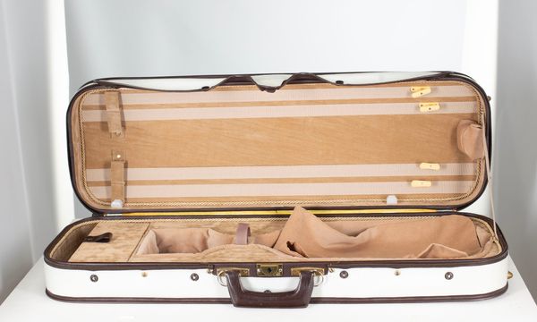 A violin case, branded Custodia Tropicalizzata