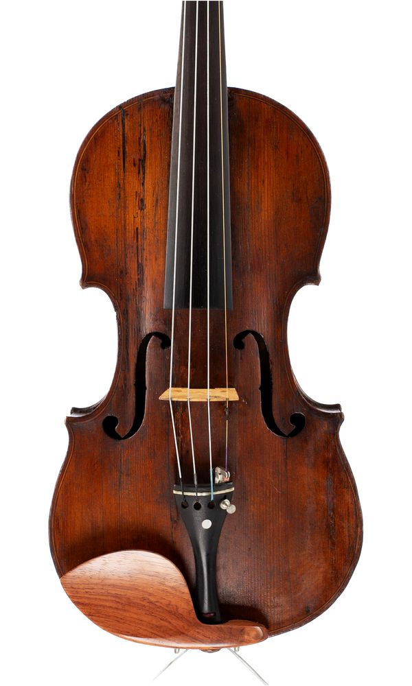 A bundle of four violins, varying sizes