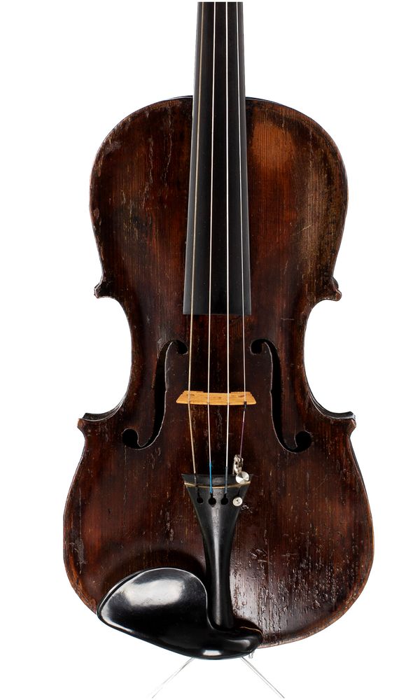 A bundle of four violins, varying sizes