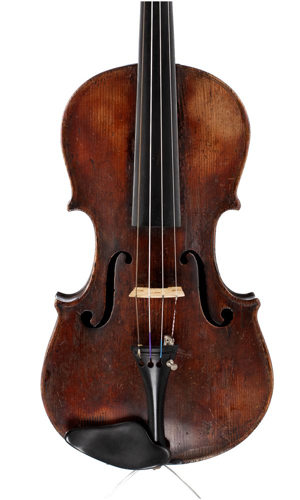 A bundle of four violins, varying sizes