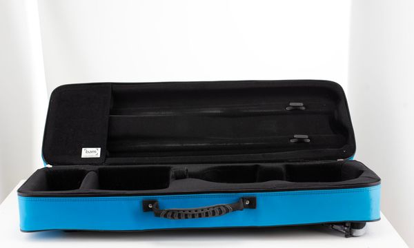 A violin case, branded Bam