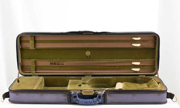 A violin case, branded M. A. Gordge