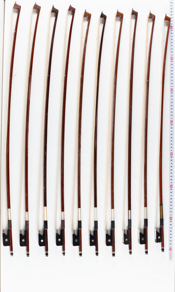 A bundle of twelve viola bows, varying sizes