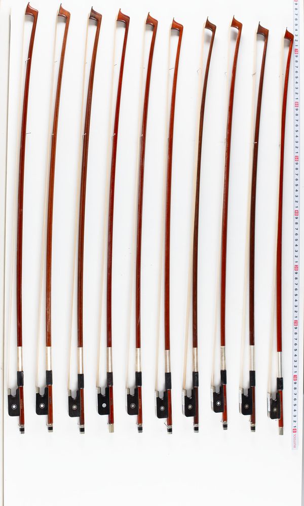A bundle of twelve viola bows, varying sizes
