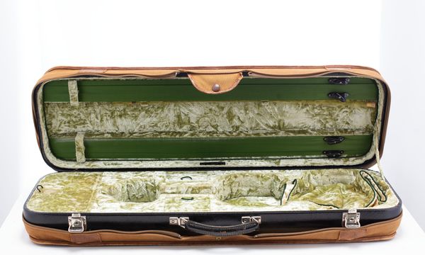 A violin case, branded Jaeger