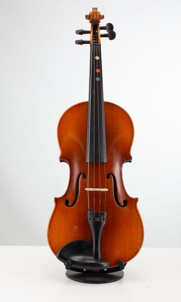 Two three-quarter sized violins and two half-sized violins, varying sizes