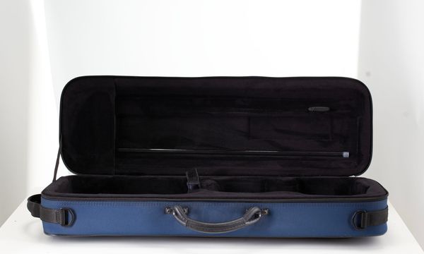 A three-quarter sized violin case, branded Bam