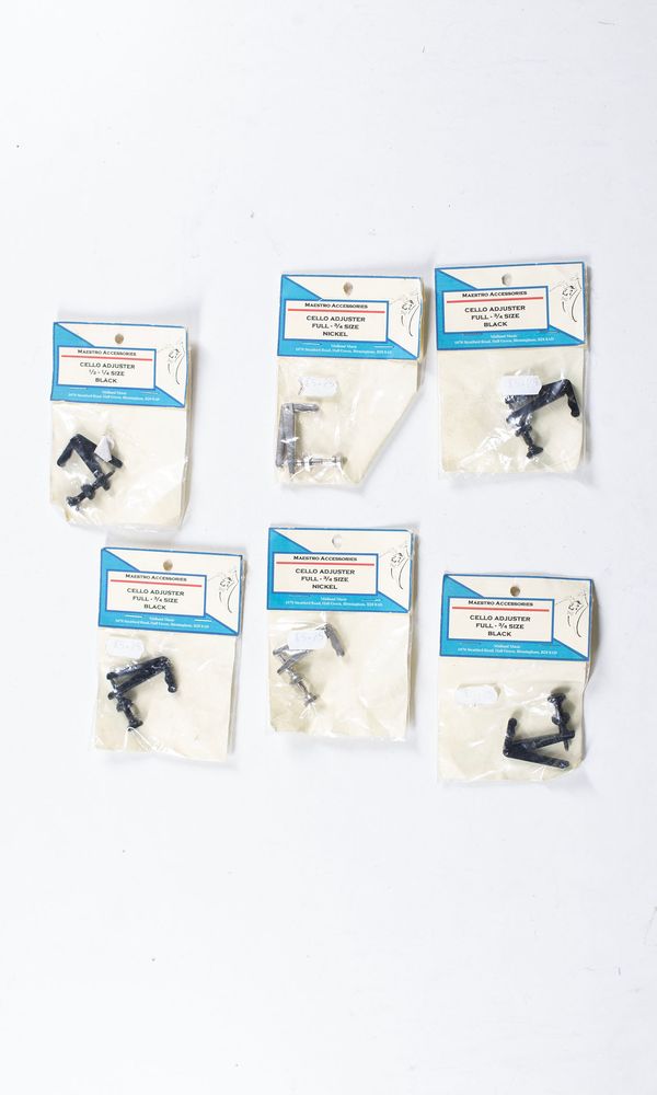 Six cello fine tuners, varying sizes