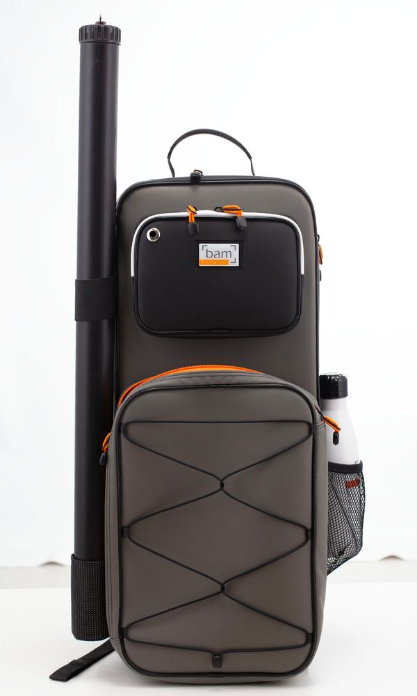 A violin case, branded BAM