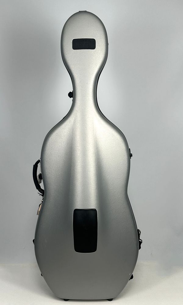 A cello case, branded Bam