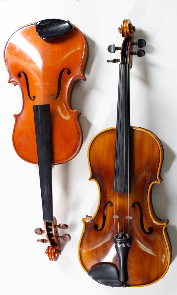 Two violas, labelled Andreas Zeller and Golden Strad