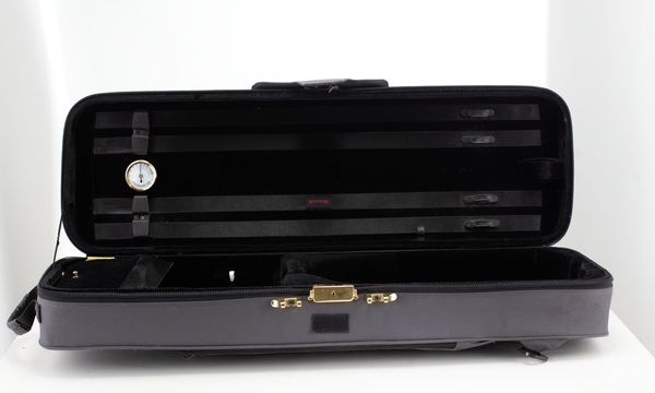A violin case, branded Hidersine