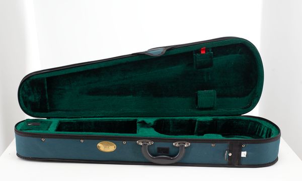 A violin case, branded Stentor