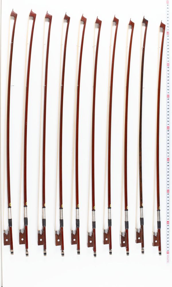 A bundle of ten violin bows