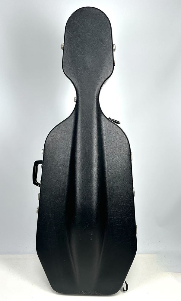 A cello case, branded Hiscox