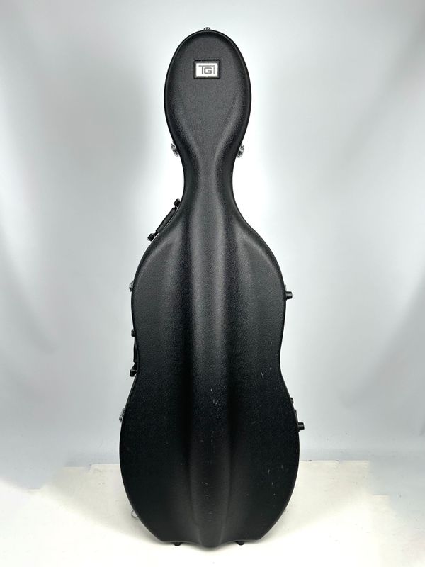 A cello case, branded TGI