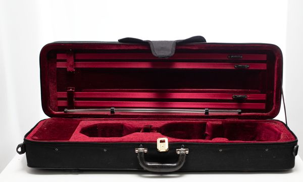 A violin case, branded Hidersine