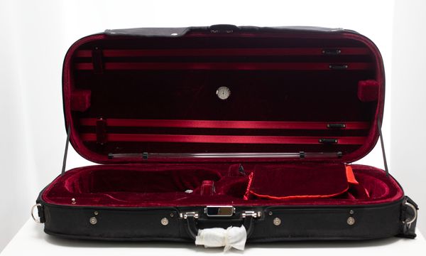 A double violin case, branded J. T. L.